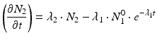
$$ \left(\frac{\partial {N}_2}{\partial t}\right)={\lambda}_2\cdot {N}_2-{\lambda}_1\cdot {N}_1^0\cdot {e}^{-{\lambda}_1t} $$
